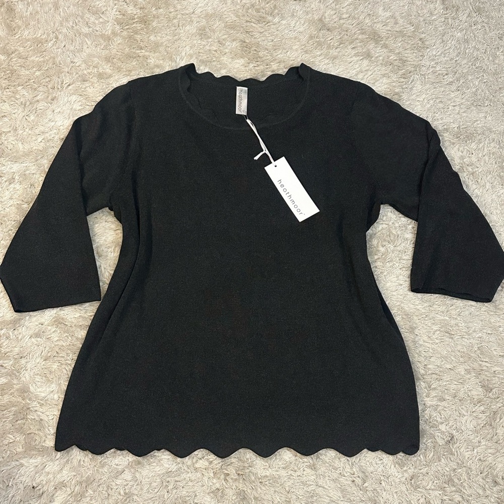 NWT Heathmoor Black Knit Top Scalloped Edge